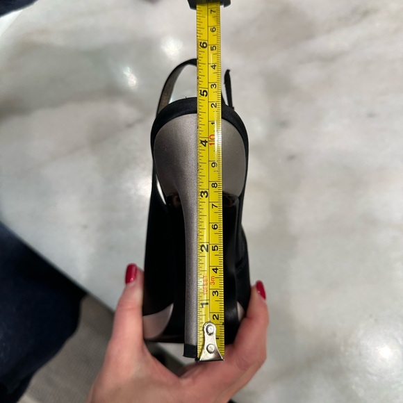 Stuart Weitzman Black Satin Heel Slingbacks - Picture 5 of 8